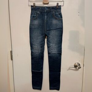 Fake Jeans Fleece Lined Leggings, One Size Fits Most